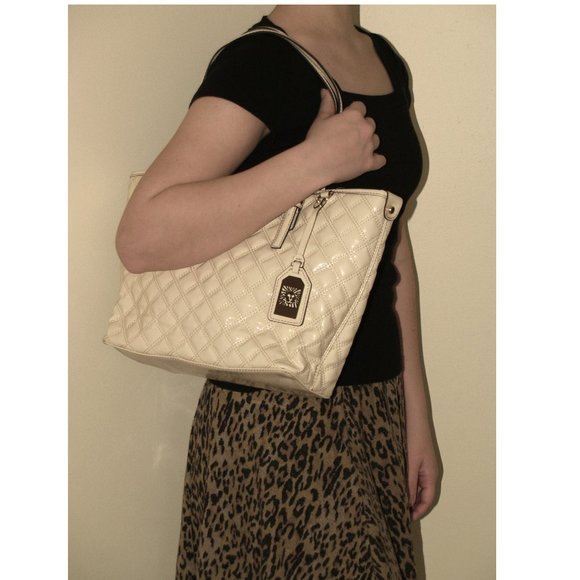 Anne Klein Quilted Vegan Leather Shoulder Tote Purse Handbag with Charm - Picture 2 of 12